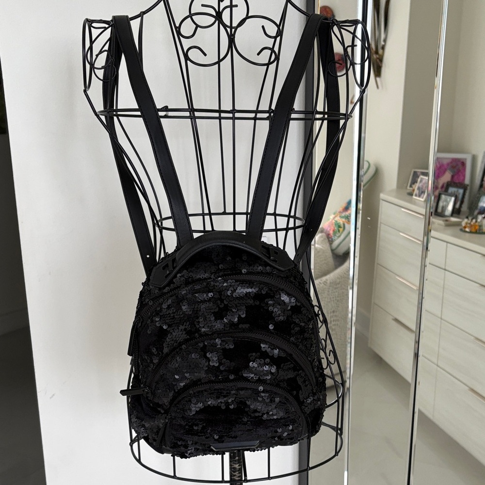 Stylish Black Sequin Mini Backpack - image 1